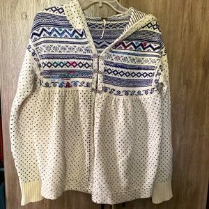 Free people wool ski resort winter hoodie sweater cozy, boho knit